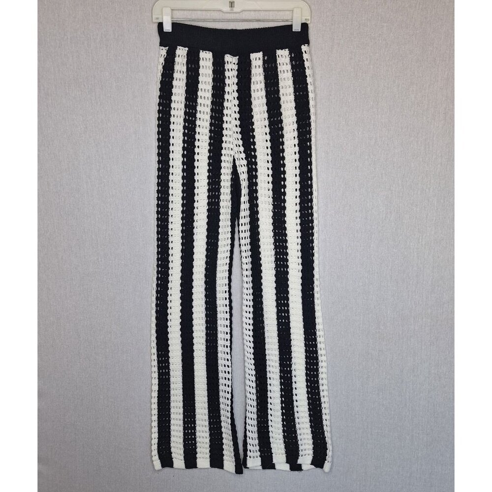 💙 Crochet Black White Knit Elastic Waist Pants Size S/M Loungewear Athleisure C